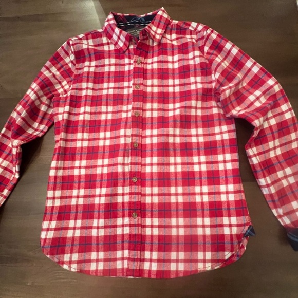 HUDSON & BARROW YOUTH BOY SIZE LARGE FLANNEL PLAID RED/WHITE/BLUE LONG SLEEVE - Picture 1 of 9